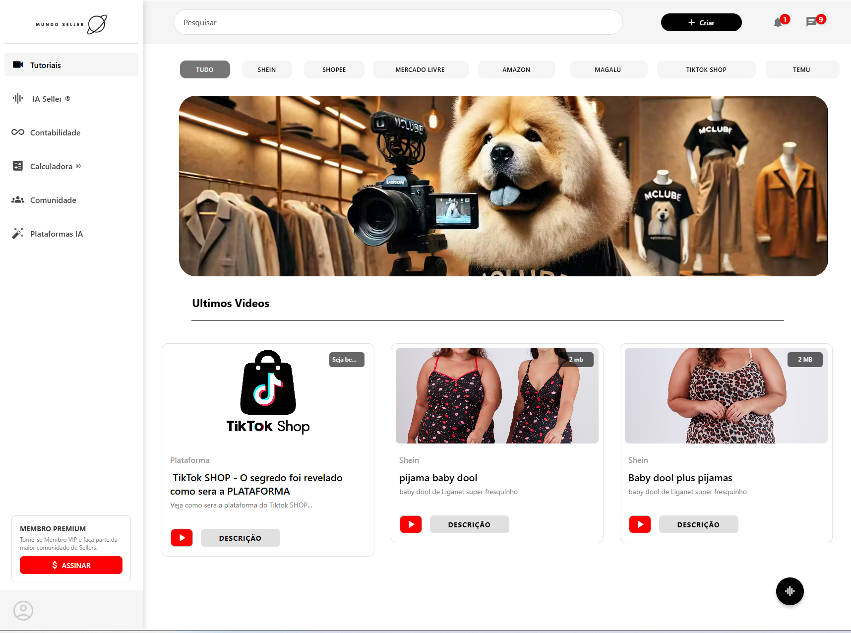 Interface de Tutoriais MundoSeller